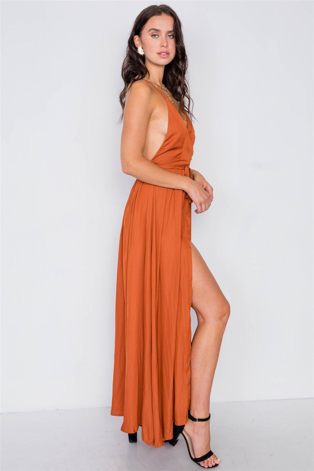 Deep Honey Satin Flowy Maxi Dress /3-2-1