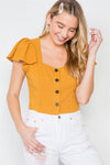 Gold Flounce Sleeves Button-Front Crop Top /2-2-2