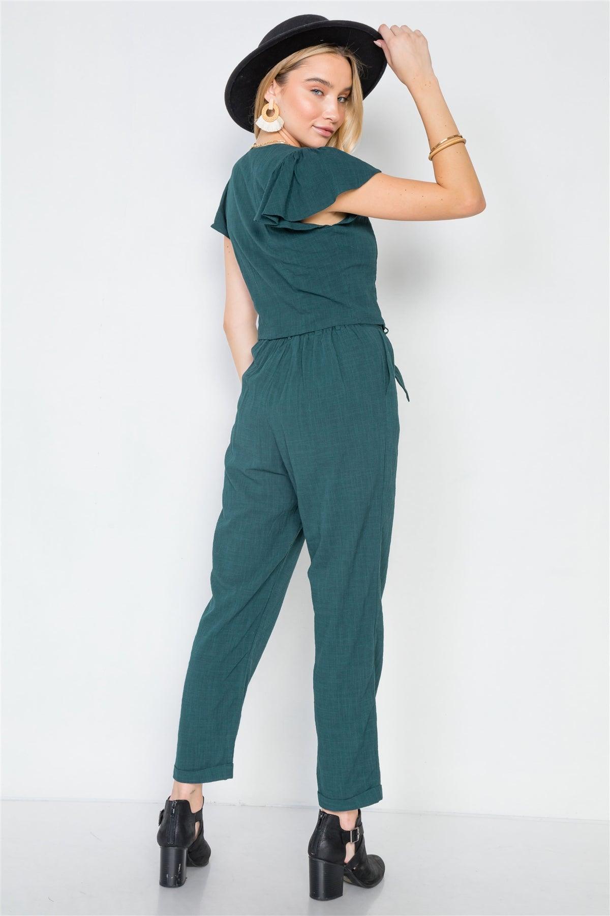 Teal Two Piece Crop Top High-Waist Pant Set /3-2-1