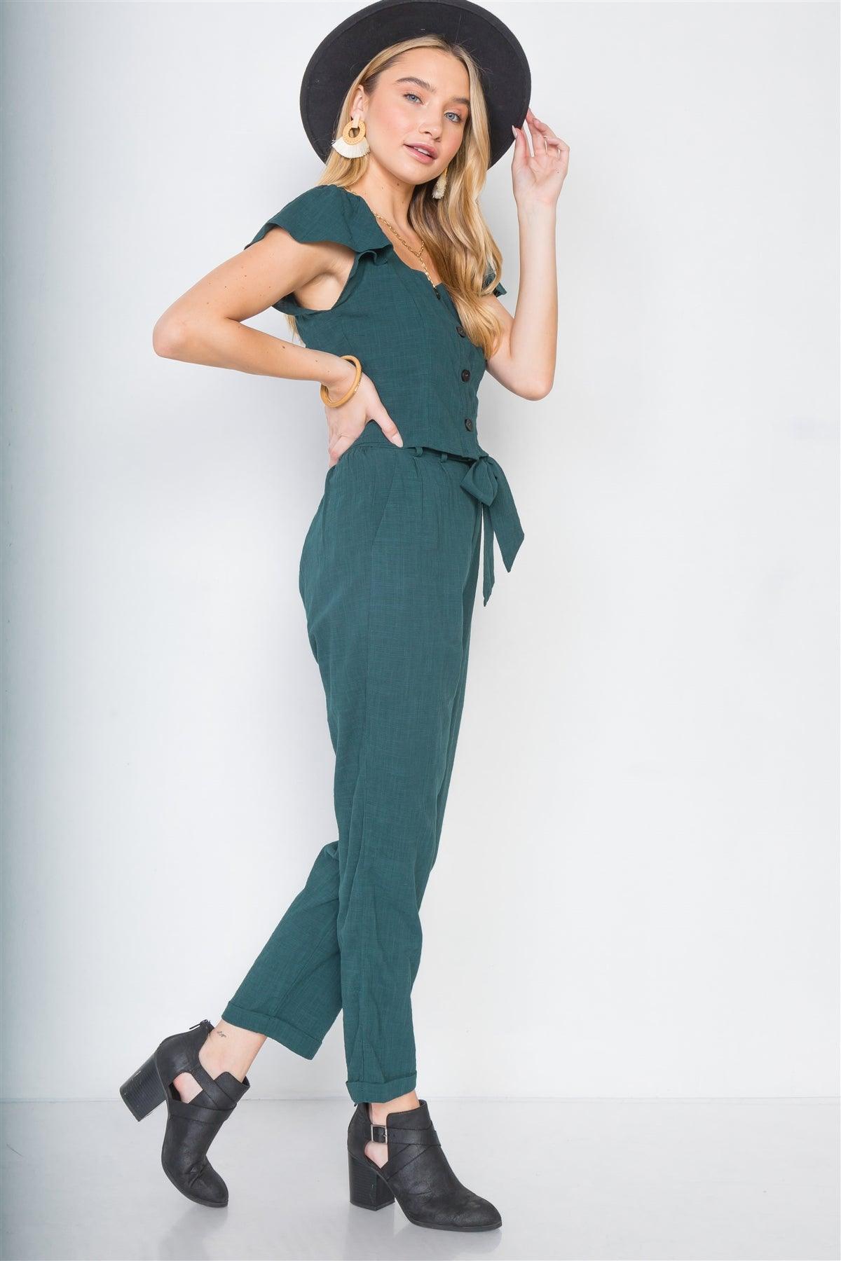 Teal Two Piece Crop Top High-Waist Pant Set /3-2-1