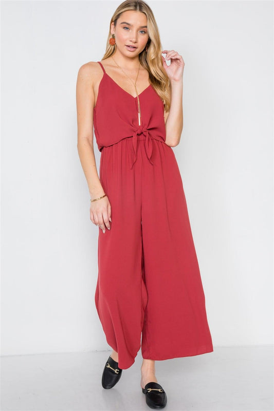 Brick Cami Front Tie Wide Leg Solid Jumpsuit /3-1-1