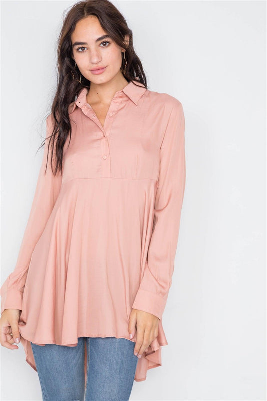 Silk Baked Peach High-Low Tunic Dress /3-2-1