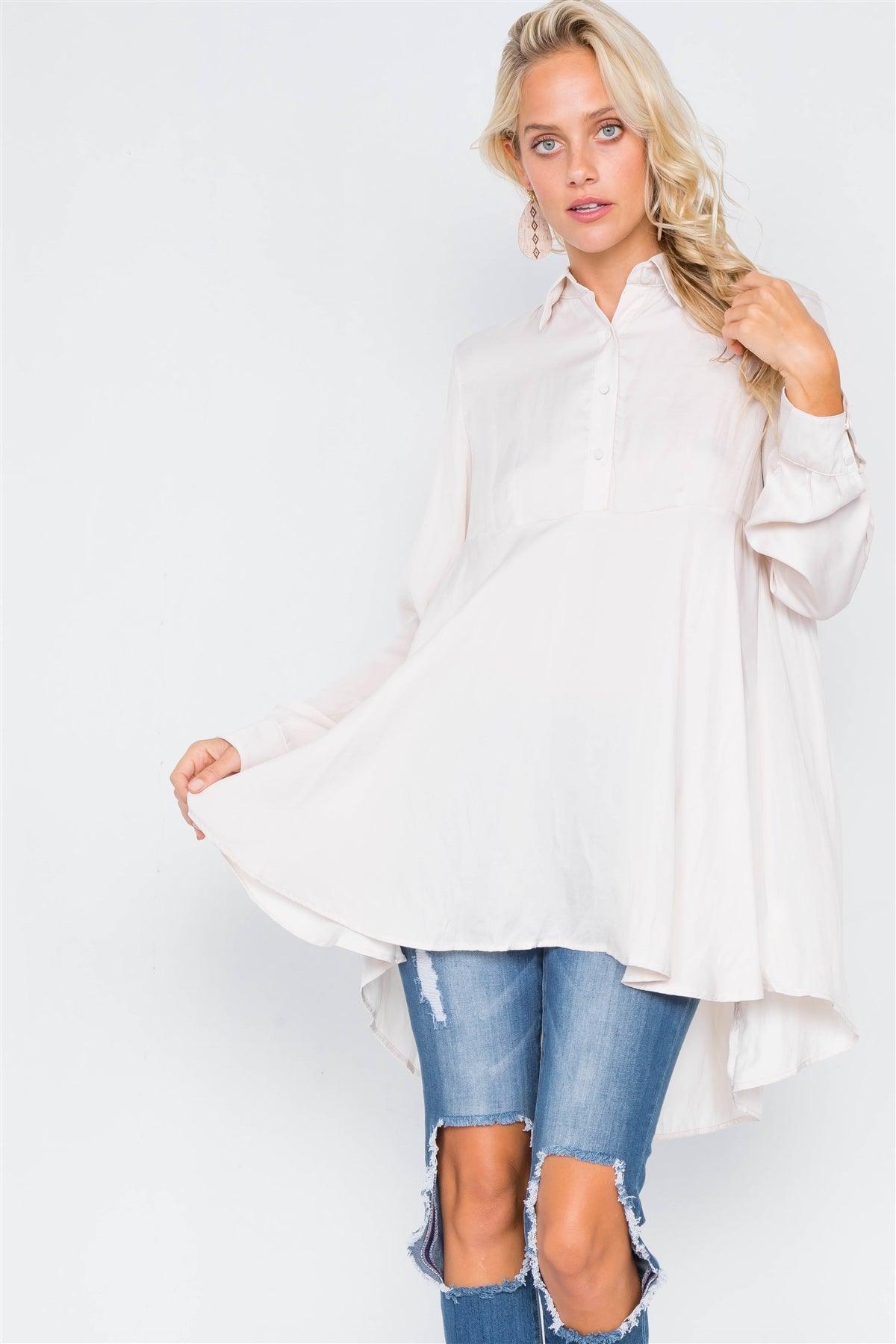 Silk Ecru High-Low Tunic Dress /3-2-1