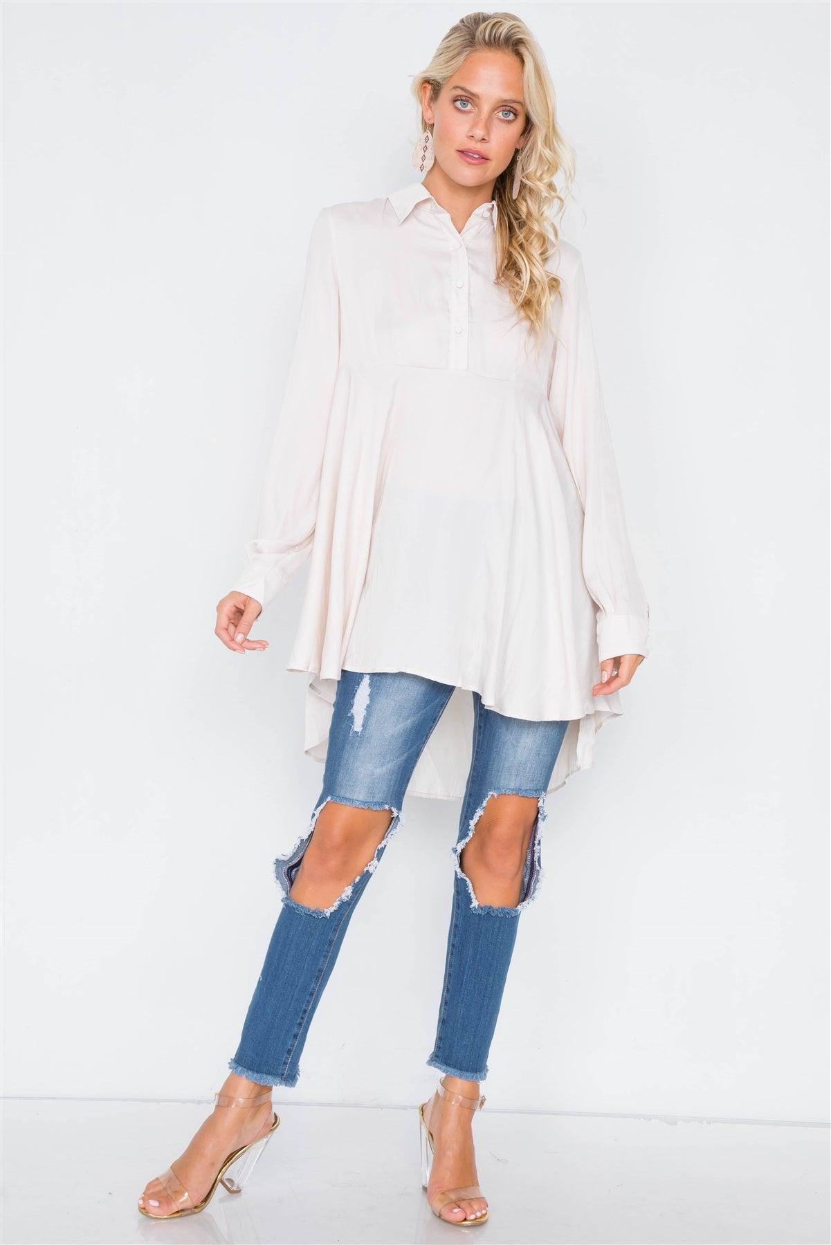 Silk Ecru High-Low Tunic Dress /3-2-1