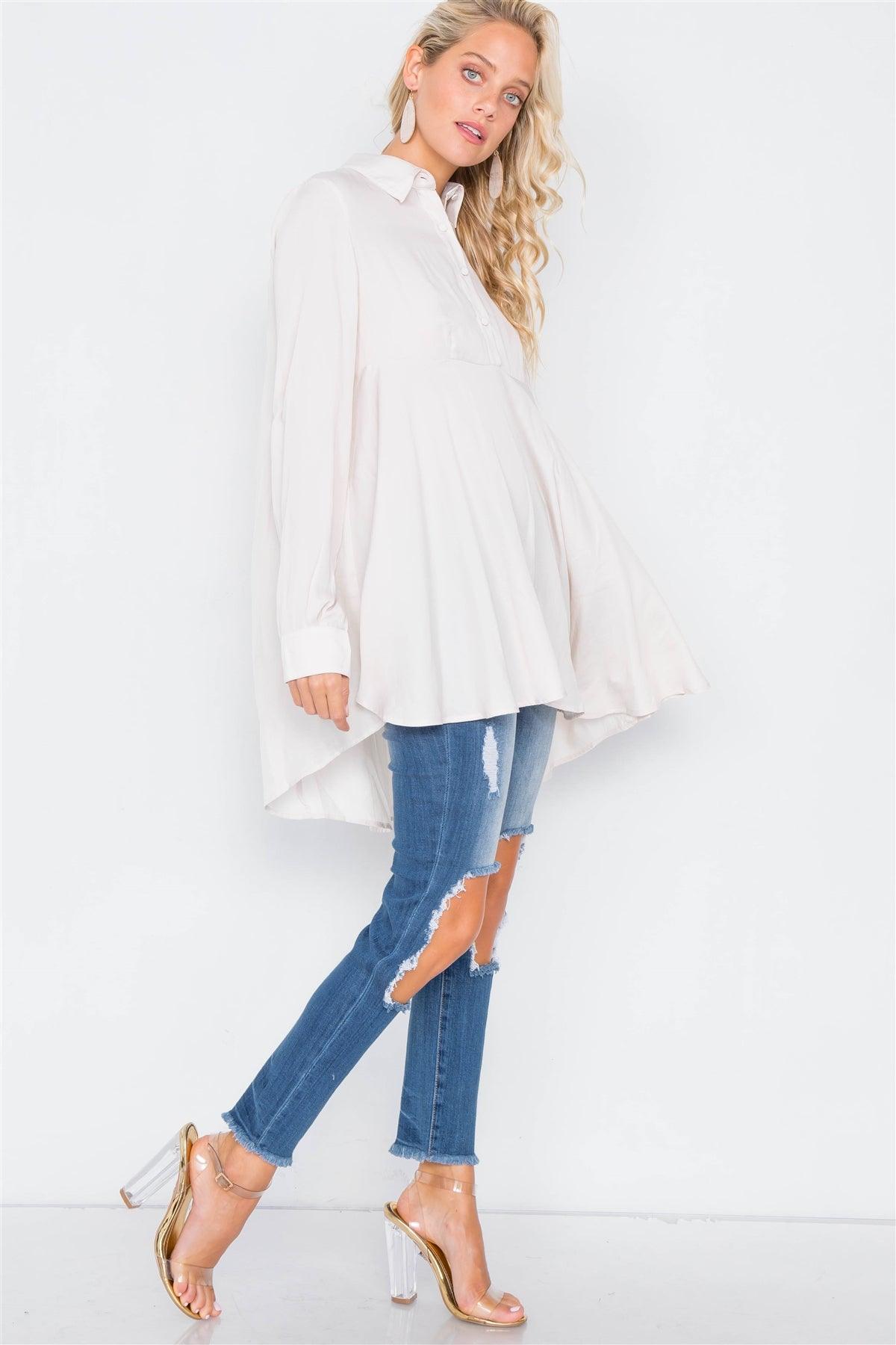 Silk Ecru High-Low Tunic Dress /3-2-1