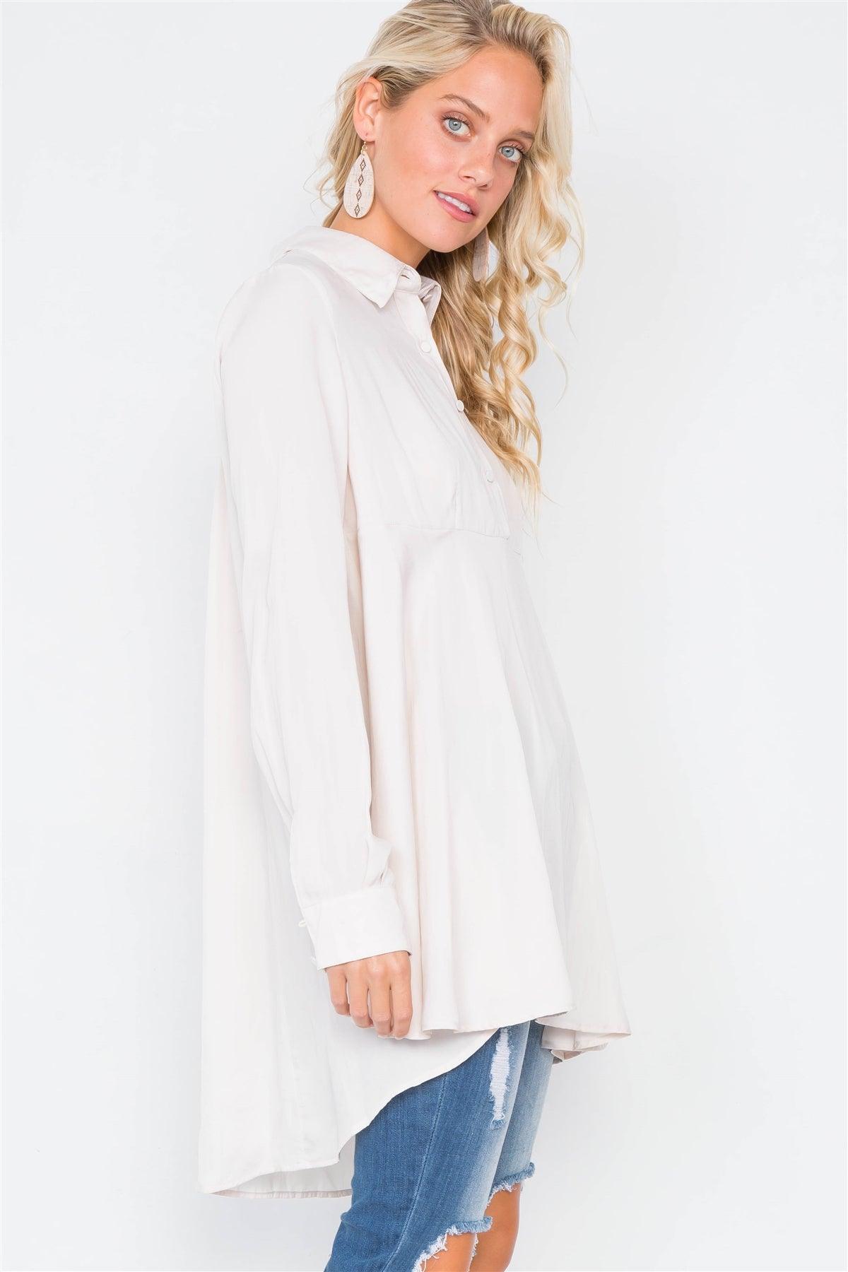 Silk Ecru High-Low Tunic Dress /3-2-1