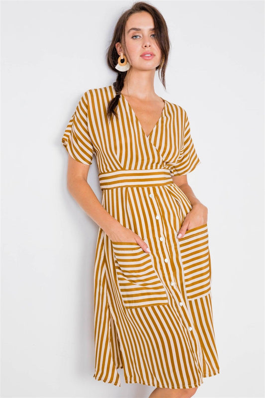 Mustard & Cream Tulip Hem Dolman Sleeve Midi Dress /3-2-1