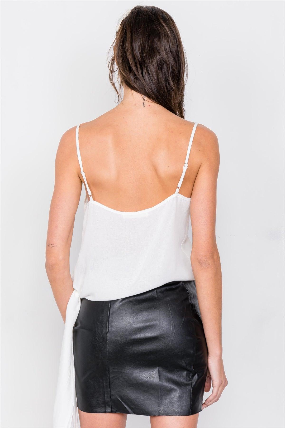 White Self Tie Side Sash V-Neck Casual Cami Top