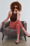 Light Clay Relaxed Fit High Waisted Casual Wide Leg Ankle Pant /1-2-2-1