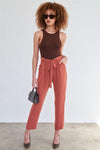 Light Clay Relaxed Fit High Waisted Casual Wide Leg Ankle Pant /1-2-2-1