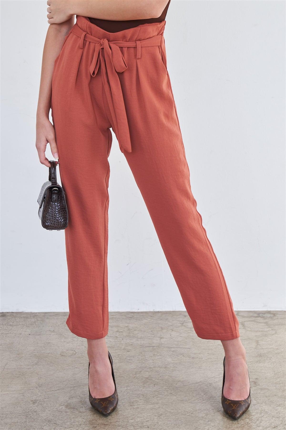 Light Clay Relaxed Fit High Waisted Casual Wide Leg Ankle Pant /1-2-2-1