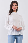 Boho White Circle Pattern Mock Neck Long Sleeve Blouse Top /3-2-1