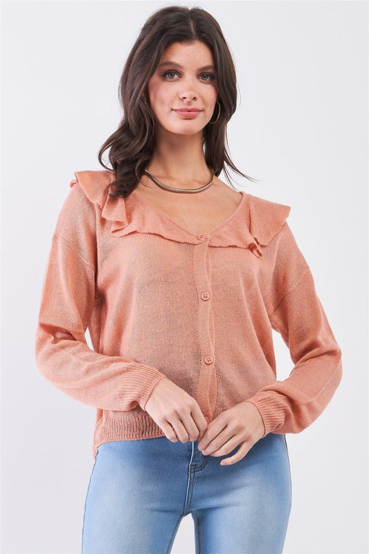 Latte Round Neck Bertha Collar Button-Front Cardigan /3-2-1