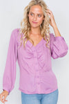 Lilac Cinched Shoulders Long Sleeve Satin Top /3-2-1