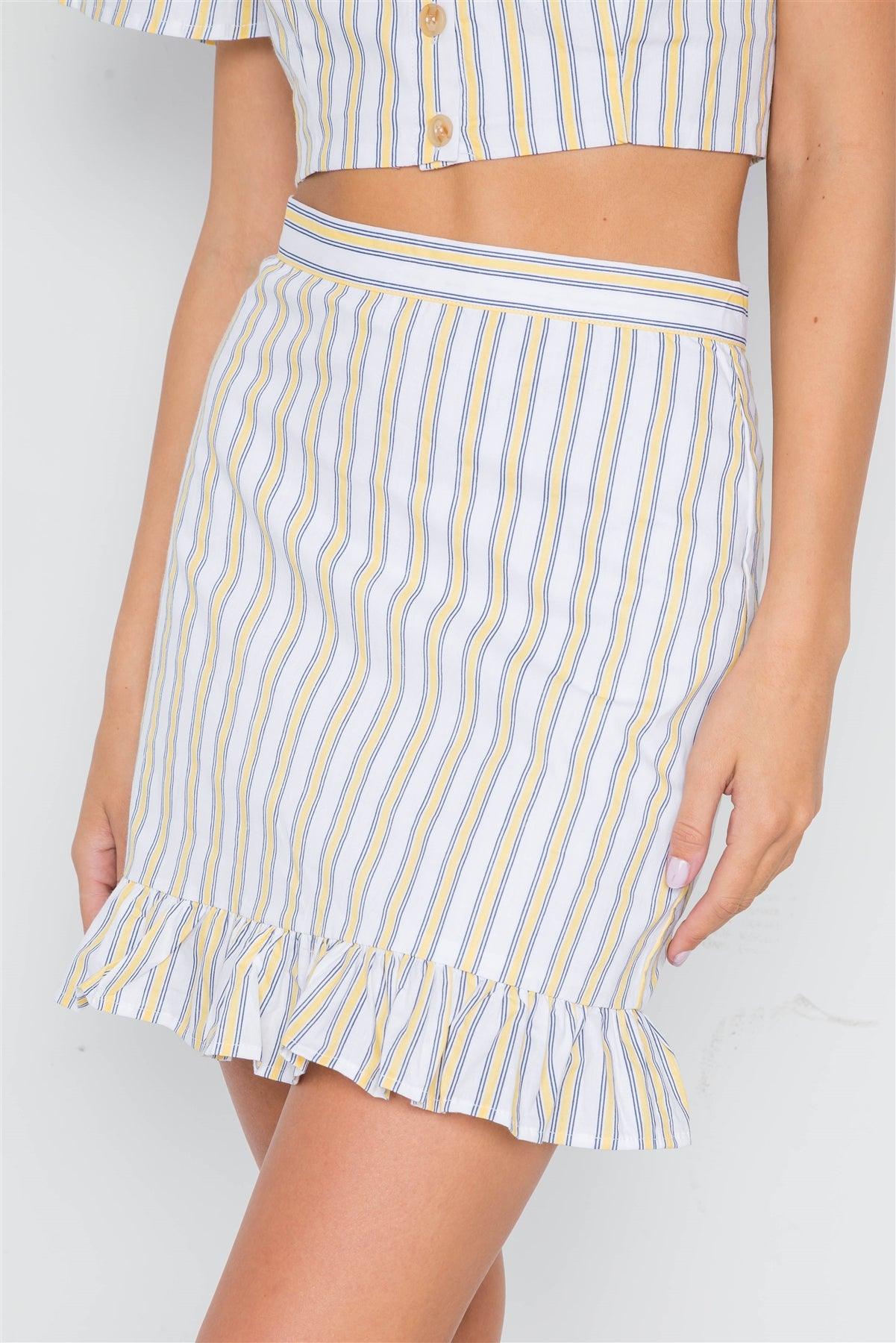 Yellow Navy Stripe High Waist Ruffle Hem Mini Skirt /3-2-1