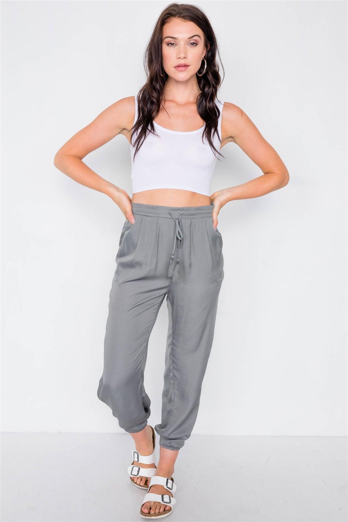 Ash Olive High Slit Satin Harem Ankle Pants /3-2-1