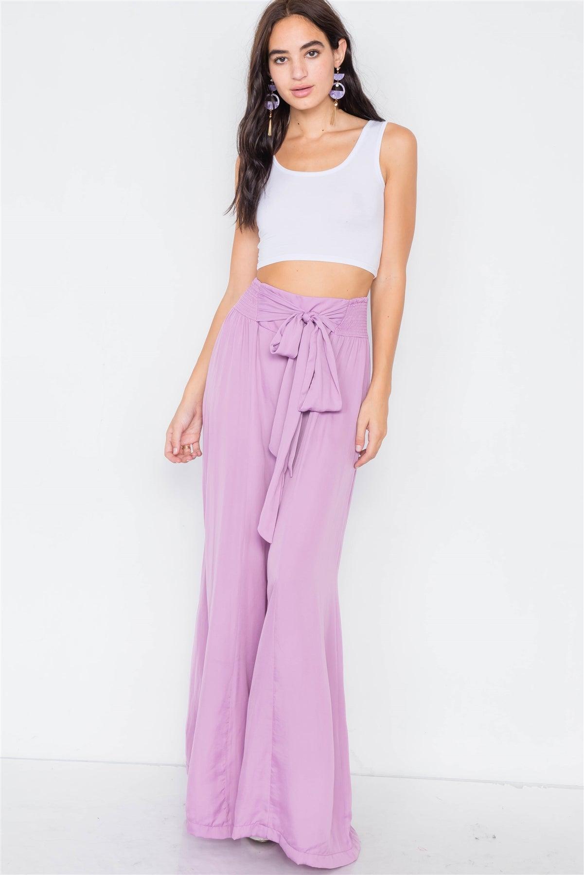 Satin Lilac Wide Flare Leg Hight-Waist Pants /3-2-1