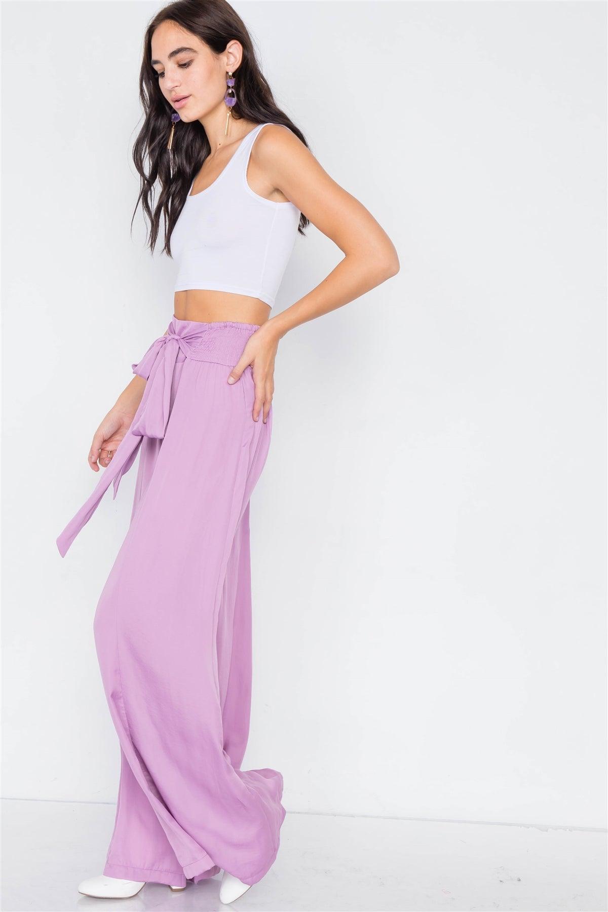 Satin Lilac Wide Flare Leg Hight-Waist Pants /3-2-1