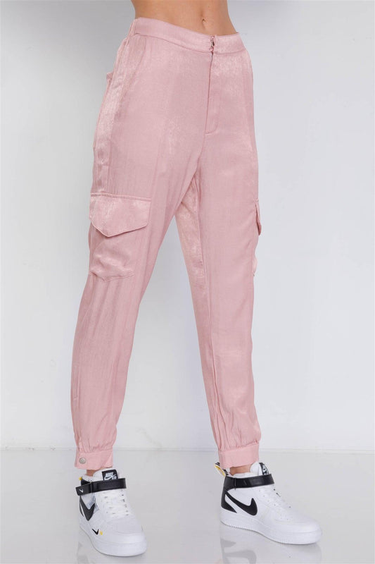 Mauve Satin Cargo Cinched Ankle Relaxed Fit Jogger /3-2-1