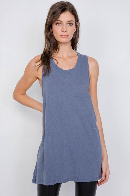 Washed Denim Semi-Sheer Athletic Racerback Top /3-2-1