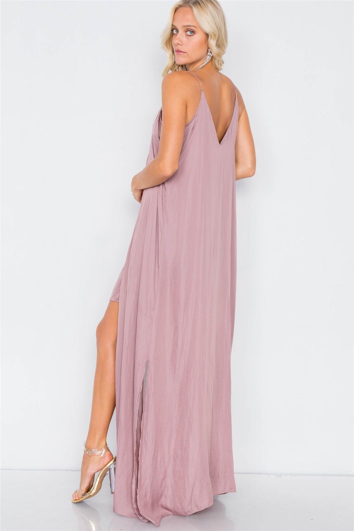 Dusty Mauve V-Neck Satin Cape Mini Dress /3-2-1