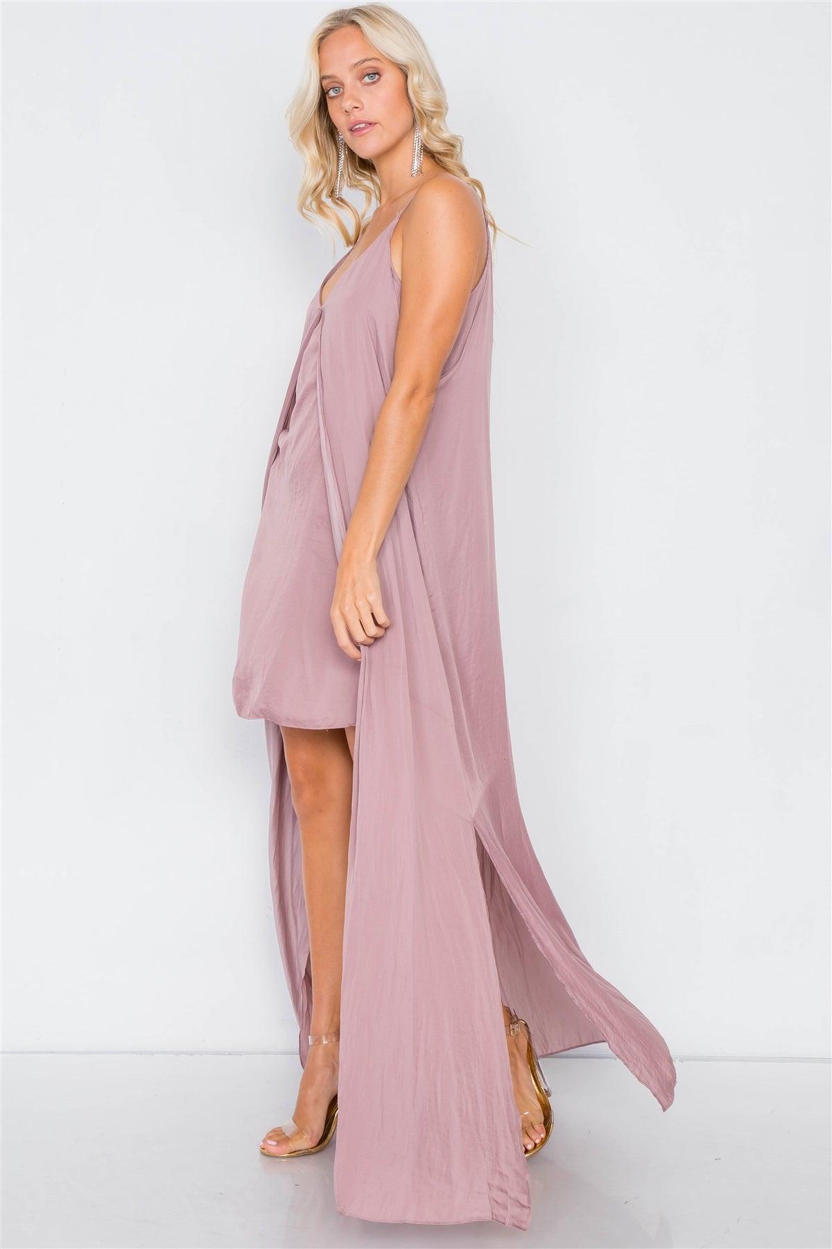 Dusty Mauve V-Neck Satin Cape Mini Dress /3-2-1