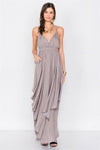 Silver Olive Criss Cross Cami Straps V-Neck Maxi Dress  /3-2-1