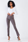 Concrete Grey Suede High Waist Tight Fit Front Bottom Slit Accent Ankle Length Pants /3-2-1