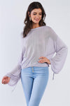 Lavender Sheer Knitted Long Draw String Sleeve 70's Style Boho Top