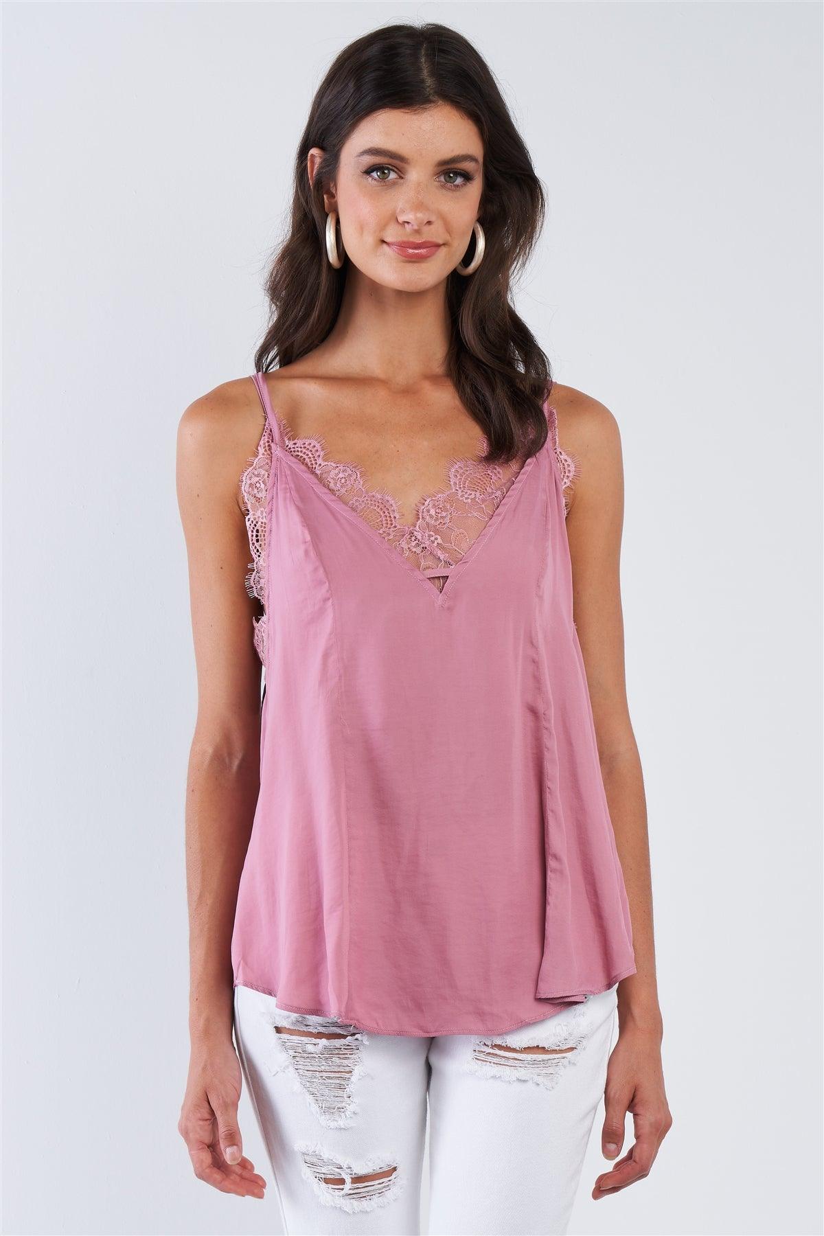 Mauve Pink Layered Lace Babydoll Cami Top /3-2-1