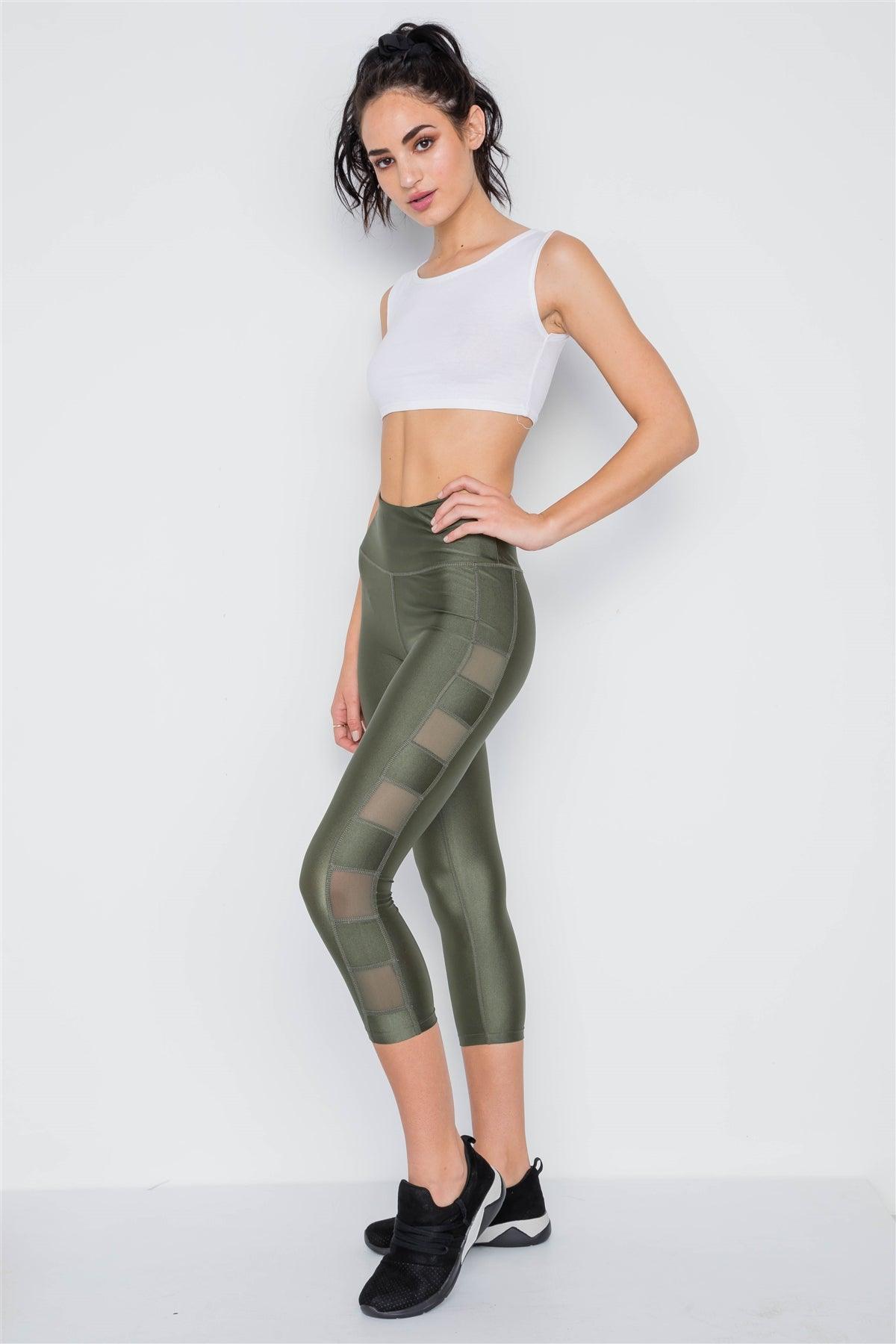 Olive Phone Pocket Capri Mash Detail Active Leggings /2-1-1