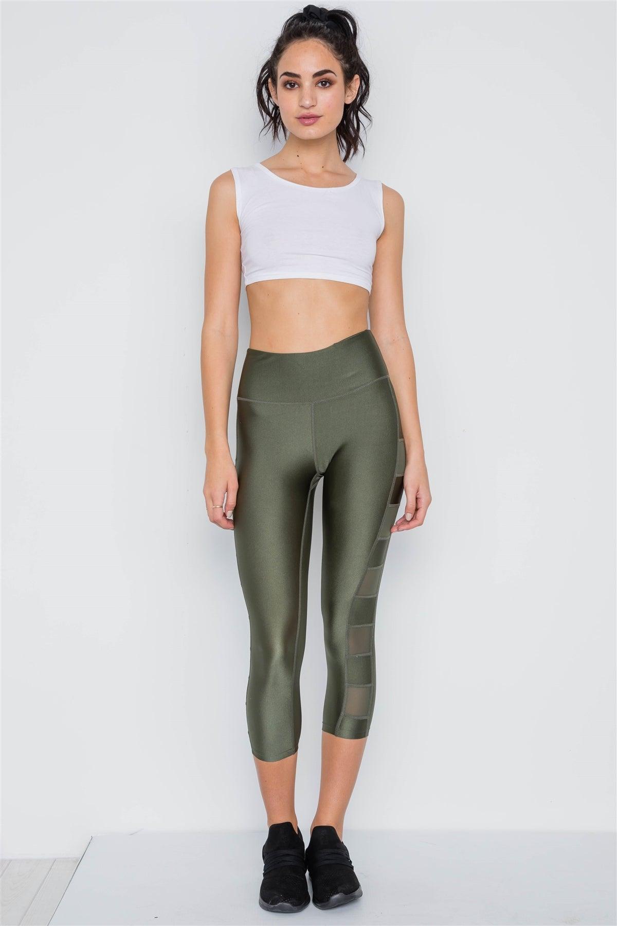 Olive Phone Pocket Capri Mash Detail Active Leggings /2-1-1