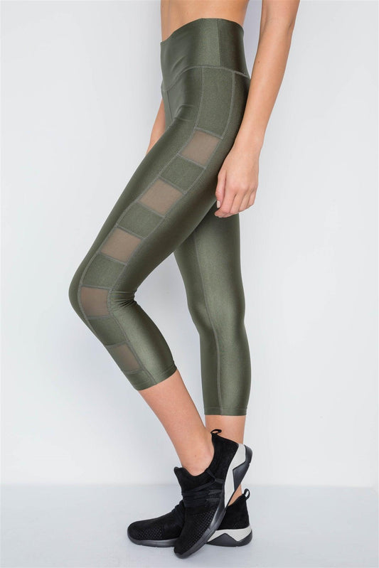 Olive Phone Pocket Capri Mash Detail Active Leggings