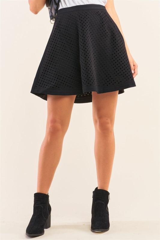 Black Laser Cut Scuba Skater A-Line Mini Skirt /1-2-2-1