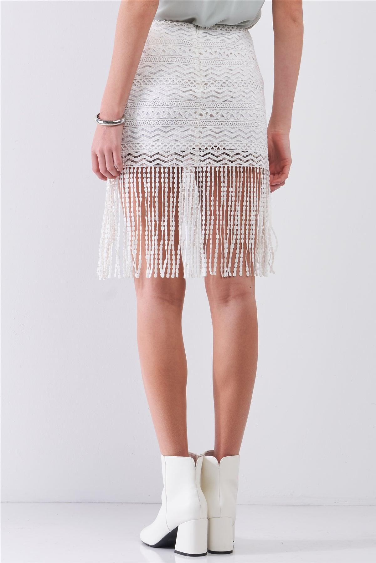 White High Waist Lace Crochet Fringe Trim Detail Mini Skirt /2-2-1