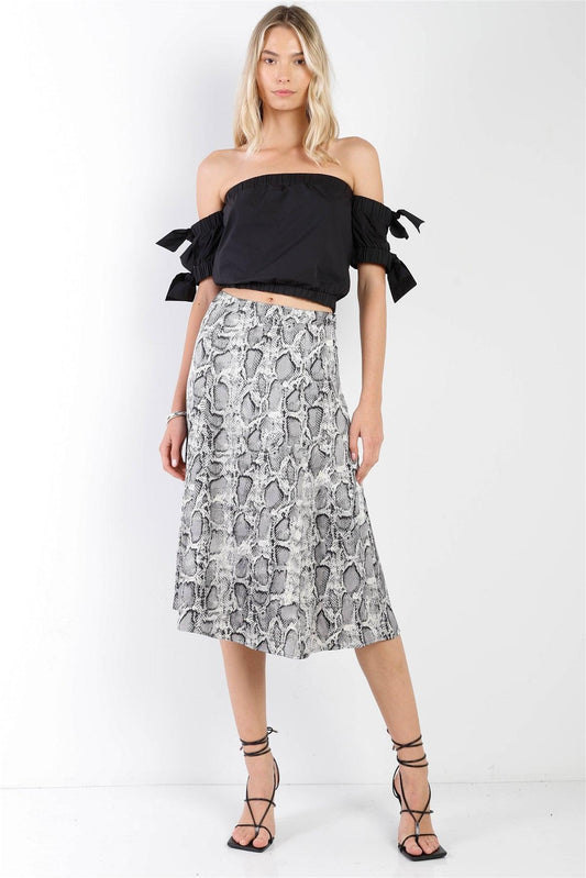 Snake Print Satin Effect Midi Slip Skirt /3-1-1