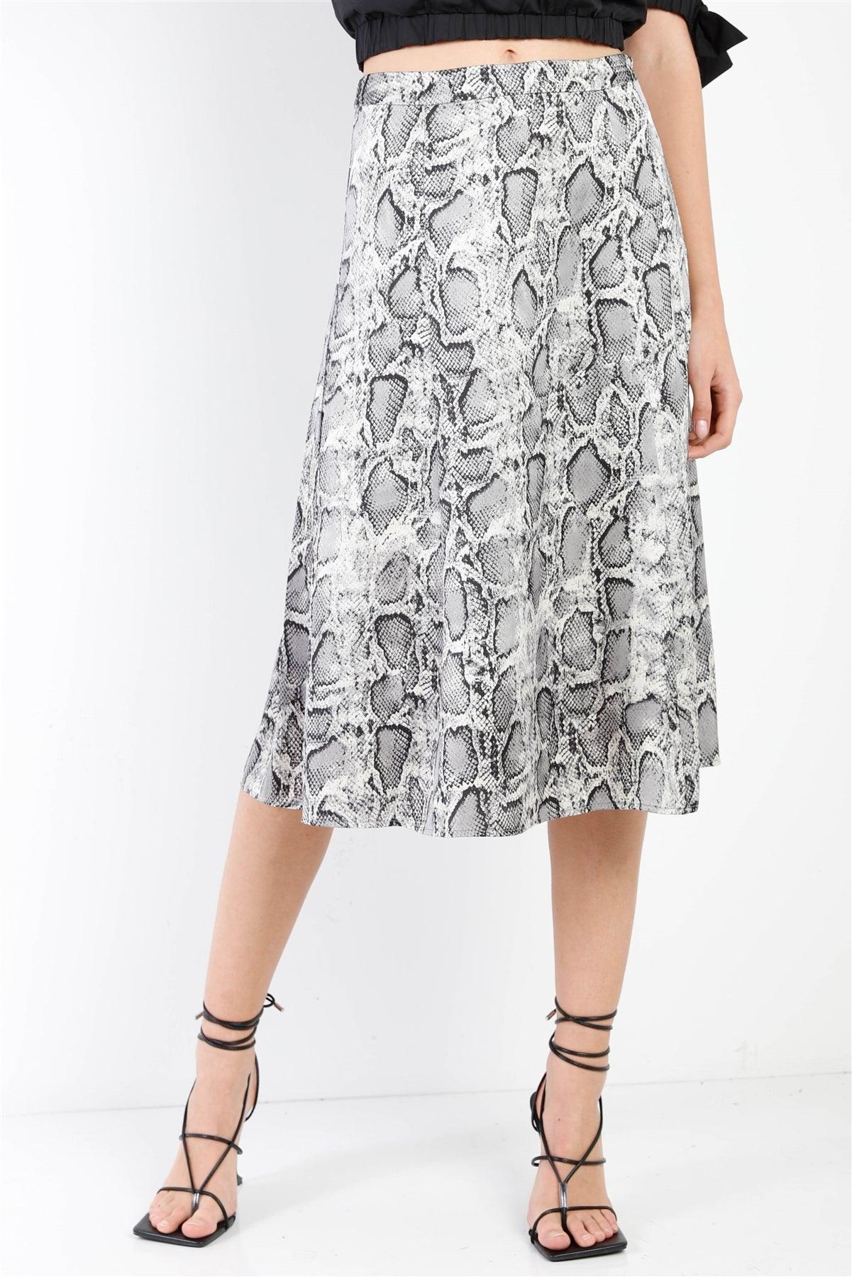 Snake Print Satin Effect Midi Slip Skirt /3-1-1