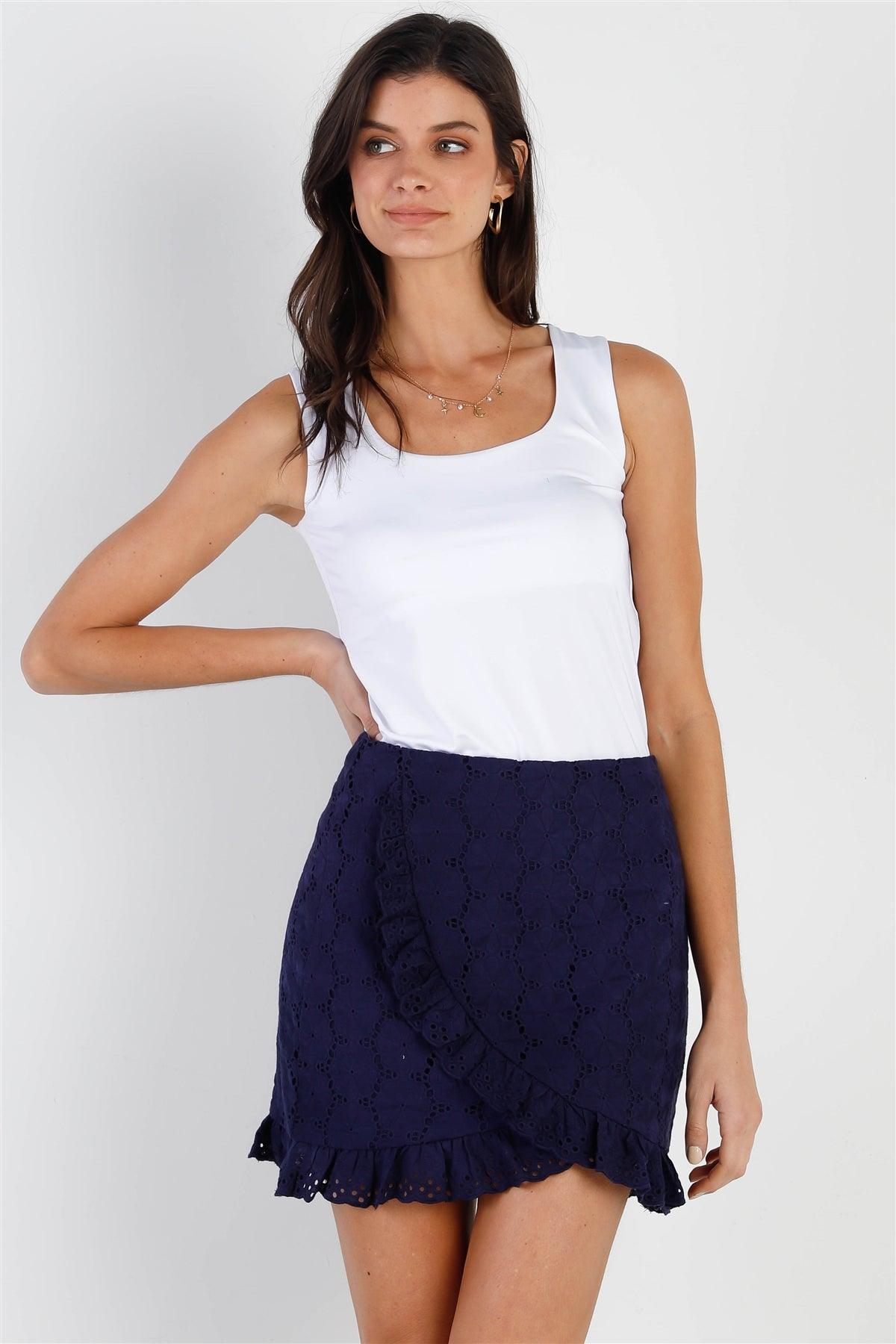 Navy Cotton Lace Wrap Mini Skirt /1-2-2-1