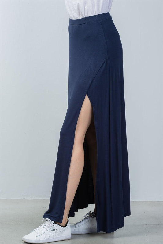 Navy Side Slit Long Skirt /3-2-1