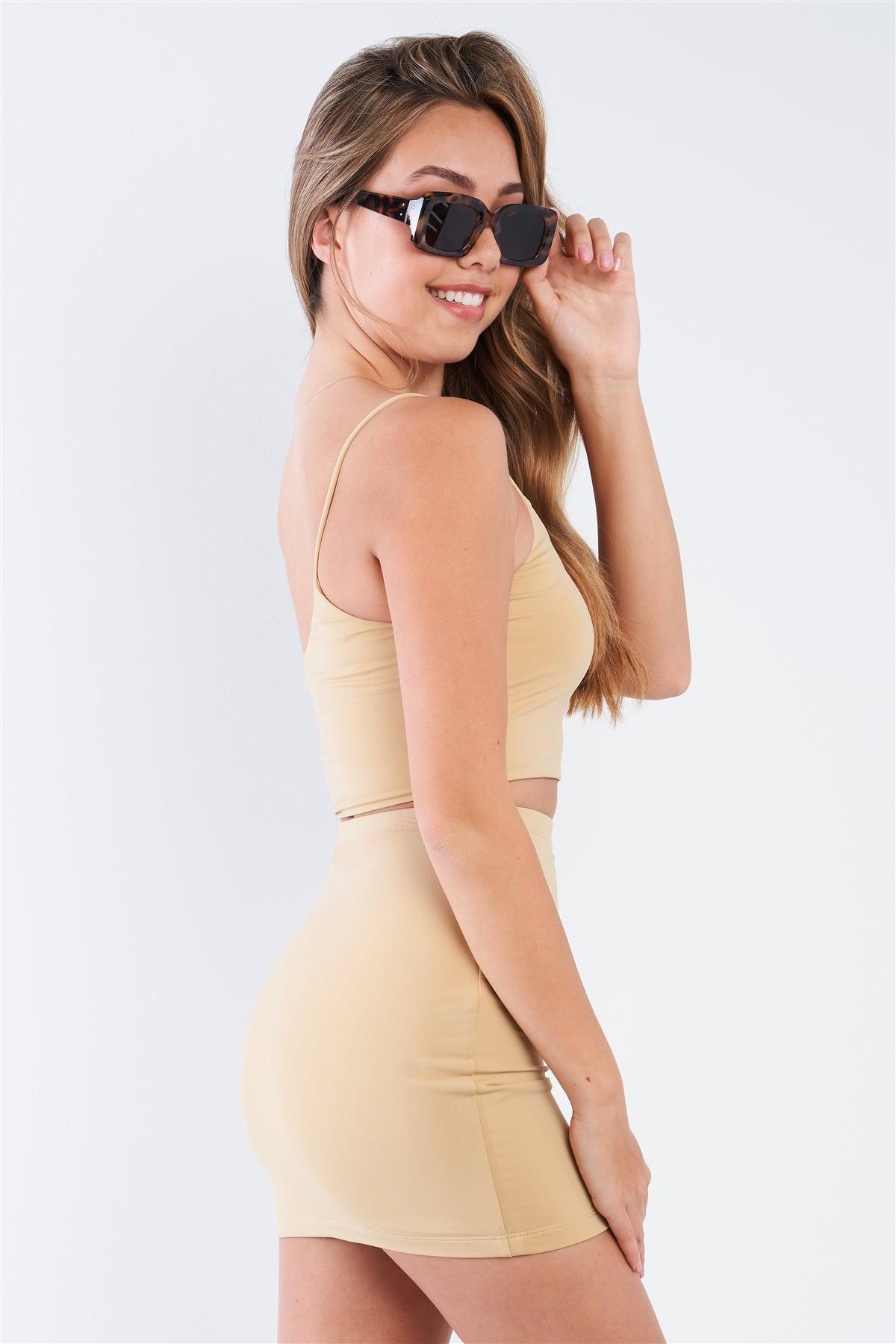 Nude One Shoulder Crop Cami Top & Mini Skirt Set /3-2-1