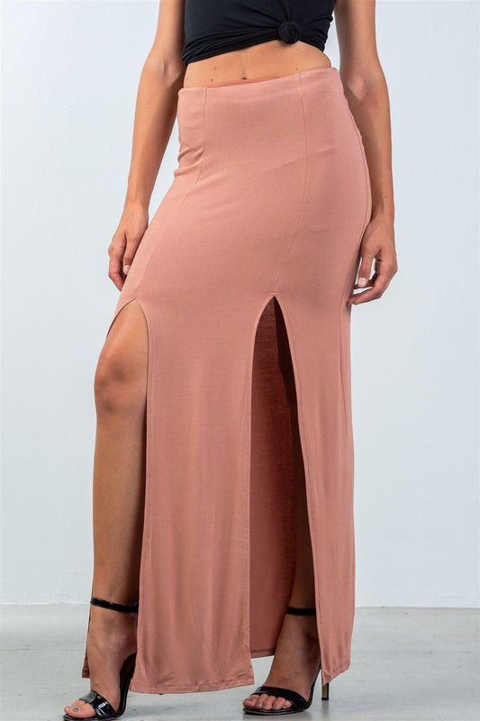 Cinnamon Double Slit High Waist Maxi Skirt /3-2-1