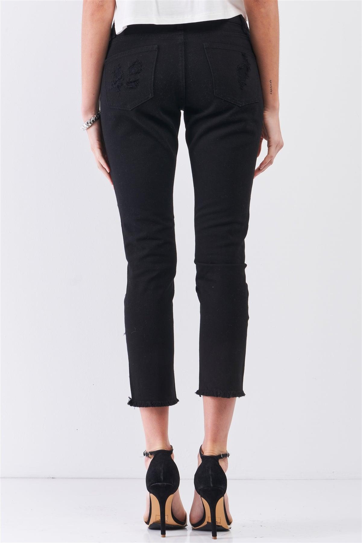 Black Ripped Destroyed Low-Mid Rise Denim Jeans /3-2-1