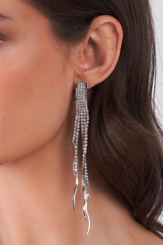 Silver Rhinestone Tassel Drop Earrings /3 Pieces