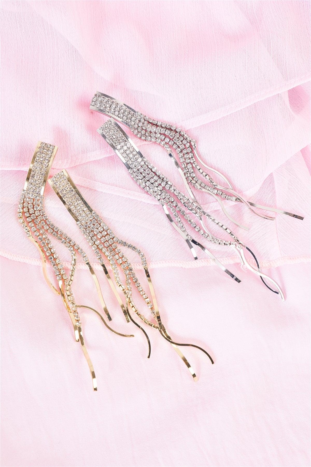 Silver Rhinestone Tassel Drop Earrings /3 Pieces