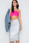 Hologram Metallic Silver Bodycon Clubwear Midi Skirt /2-1