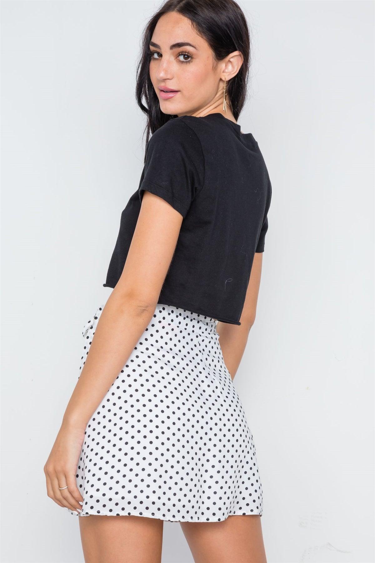 White Black Polka Dot Wrap Mini Skirt /3-2-1