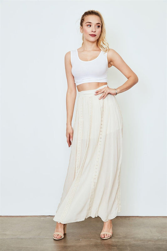 Taupe Lace Crochet Trim Maxi Skirt /1-2-2-1