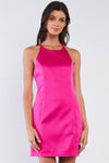 Raspberry Pink Sleeveless V-Neck T-Style Back Halter Tie Slim Fit Mini Tube Dress