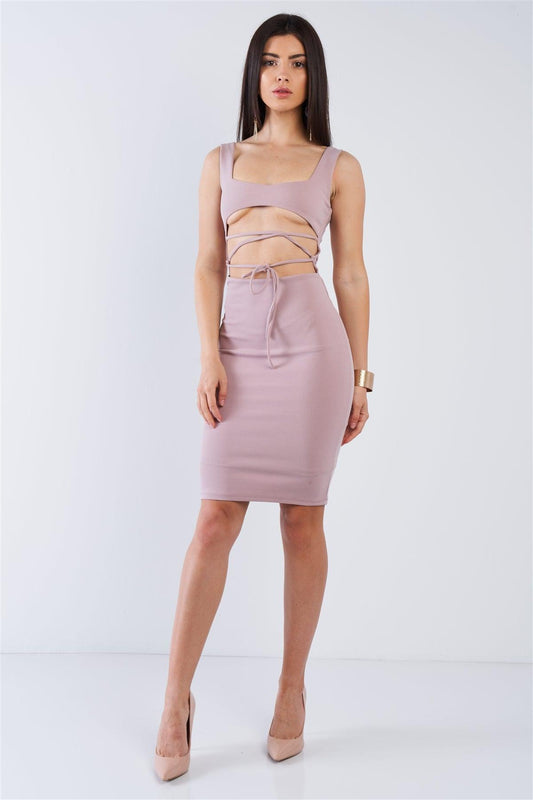 Blush Sexy Midi Exposed Chest Tie Dress /3-2-1