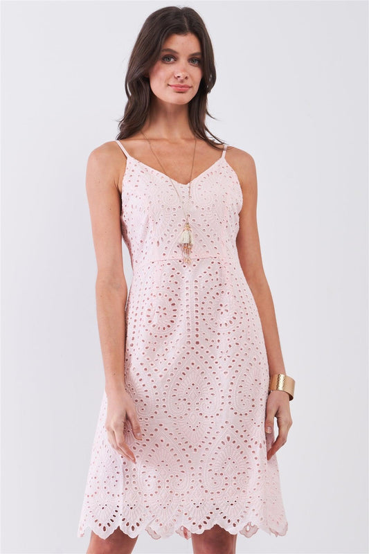 Light Pink Crochet Sleeveless Bow Detail Shoulder Strap Mini Dress /1-2-2-1